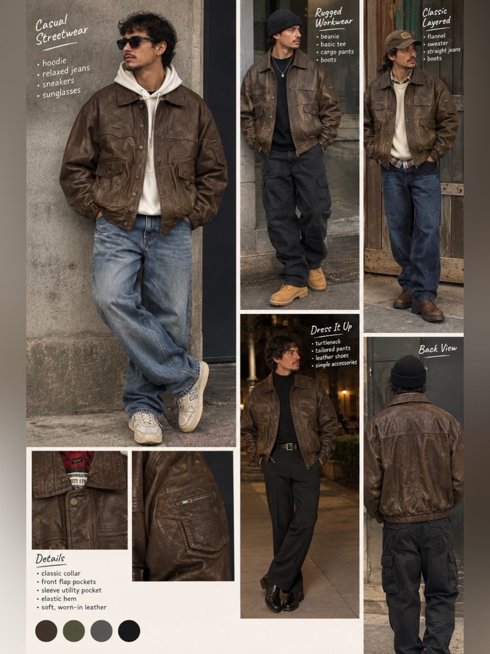 Unique Find Leather Vintage Bomber Brown Sz L